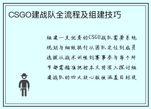 CSGO建战队全流程及组建技巧